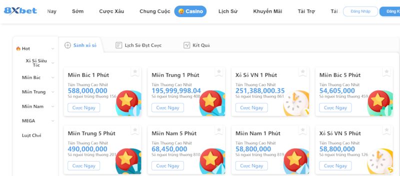 Điểm mạnh có trong hạng mục xổ số 8xbet