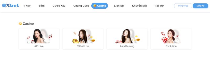 Những sảnh game Casino 8xbet nổi tiếng