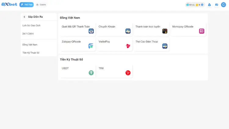 8Xbet Có Những Phương Thức Nạp Tiền Nào?